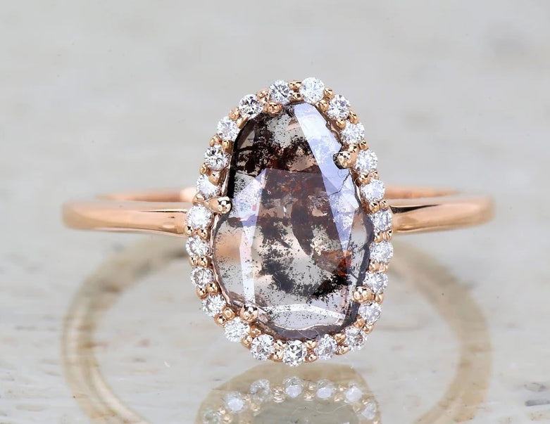 Salt and Pepper Diamond Ring ! Natural Diamond Slice Ring ! Engagement Ring ! 14K Gold Ring For Wedding Gift ! Anniversary Gift